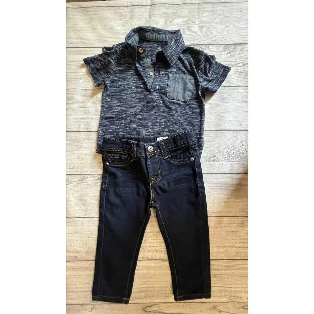 AG Adriano Goldschmied Kids Boys Outfit 18M Polo Shirt‎ & Jeans Excellent Cond